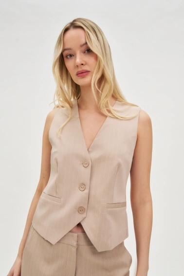 Kamizelka w paski beżowa