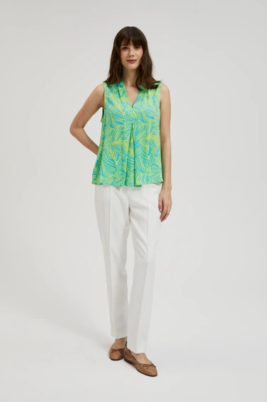 Koszula z dekoltem w serek z tropikalnym wzorem turkusowa