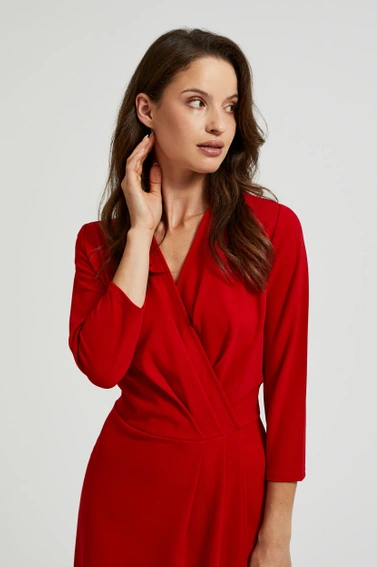 Sukienka midi z marszczeniem czerwona