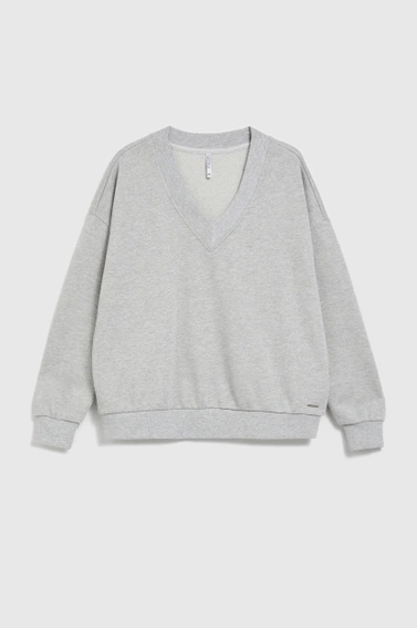 Gładka bluza z dekoltem w serek szara