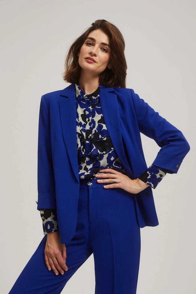 Gładka marynarka z rękawami 3/4 niebieska