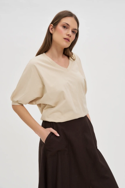 Bawełniana bluzka oversize beżowa