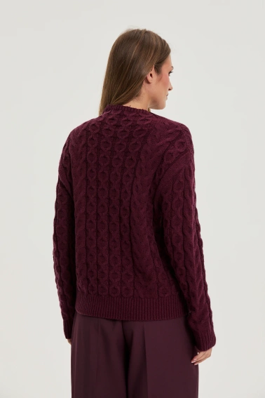 Sweter z ozdobym splotem burgundowy 