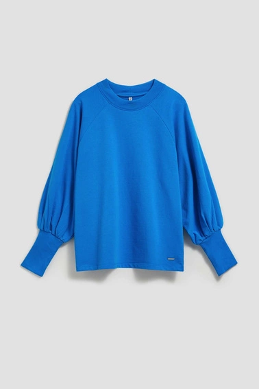 Bluza z bufiastymi rękawami lazurowa