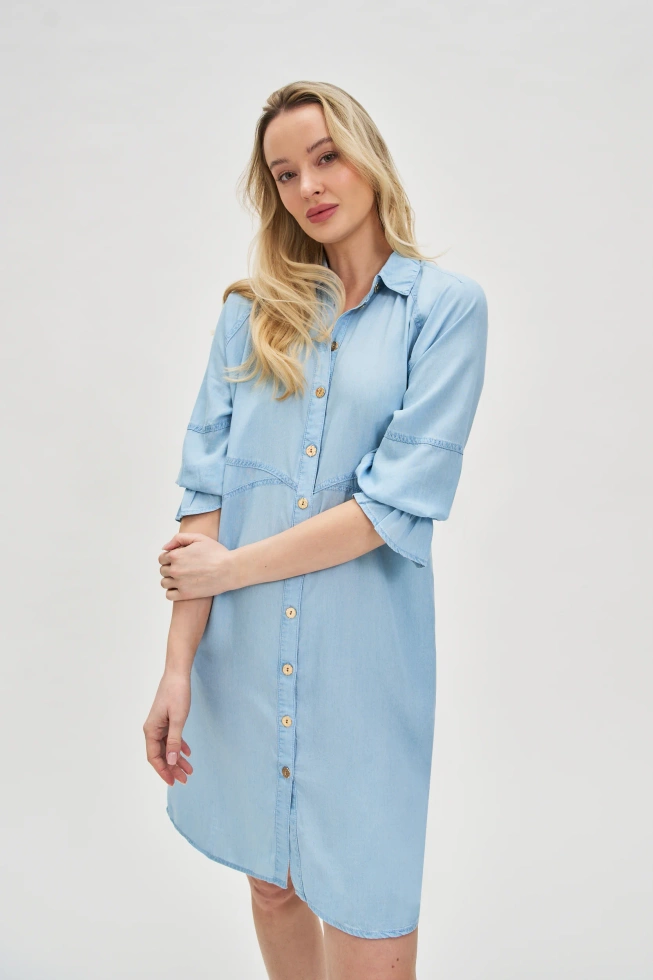 Koszulowa sukienka z lyocell niebieska