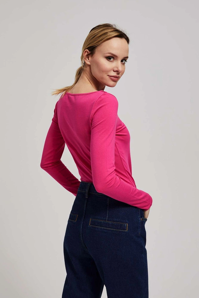 Dopasowana bluzka z długimi rękawami fuksjowa