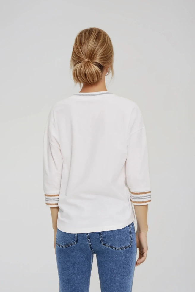 Bawełniana bluza z dekoltem w serek biała