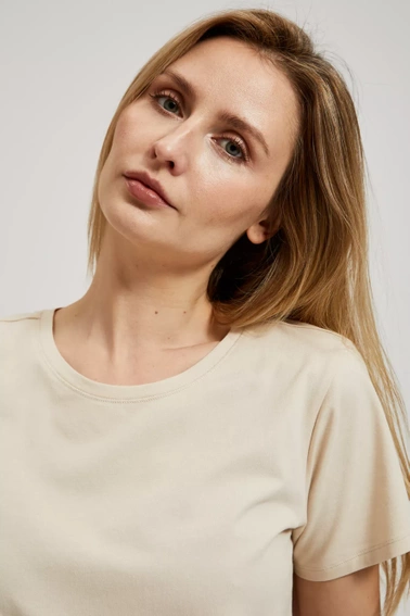 Gładka bluzka z krótkimi rękawami beżowa