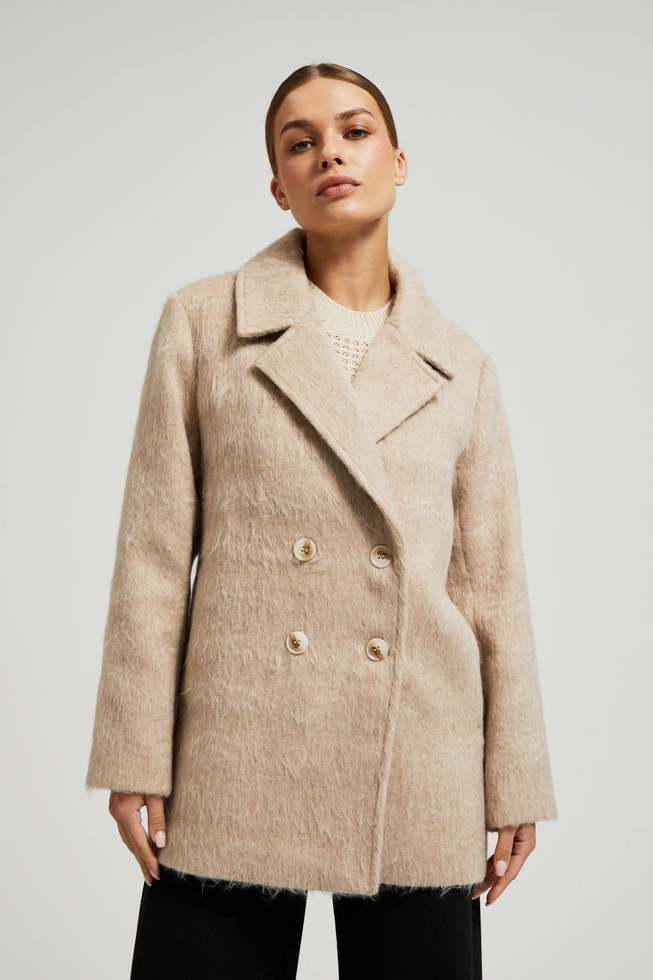 Dwurzędowy płaszcz z kołnierzem beżowy