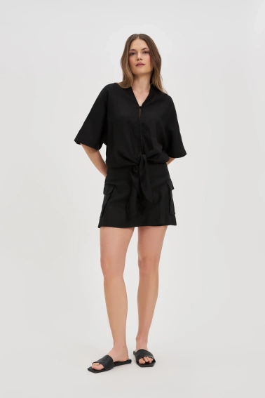 Lniany komplet czarny