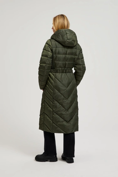 Pikowana kurtka z paskiem oliwkowa