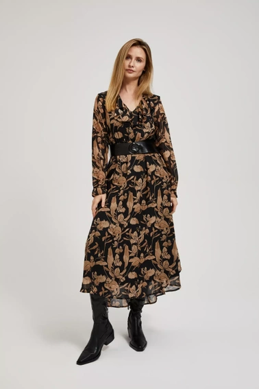 Sukienka z rozkloszowanym dołem i kwiatowym nadrukiem czarna