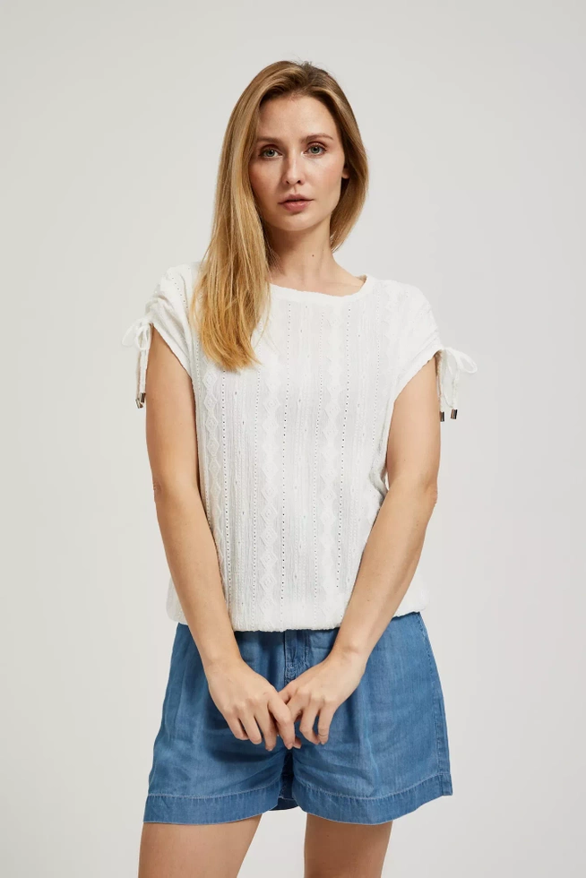 Bluzka z wiązaniem na rękawach biała