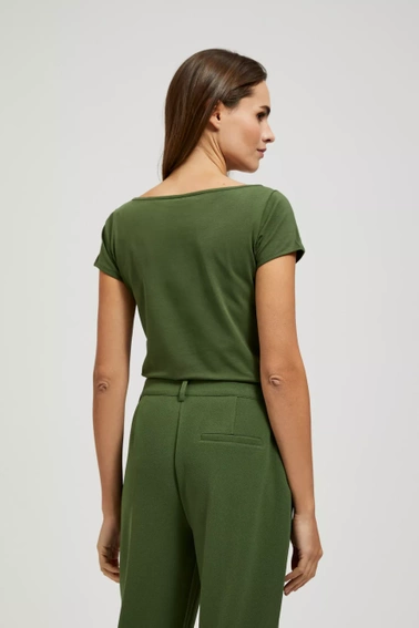 Gładka bluzka z okrągłym dekoltem khaki