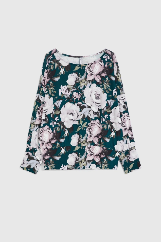 Sweter w kwiaty zielony