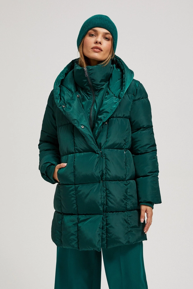 Pikowana kurtka z kapturem szmaragdowa
