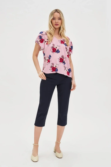 Wiskozowa koszula w kwiaty różowa 