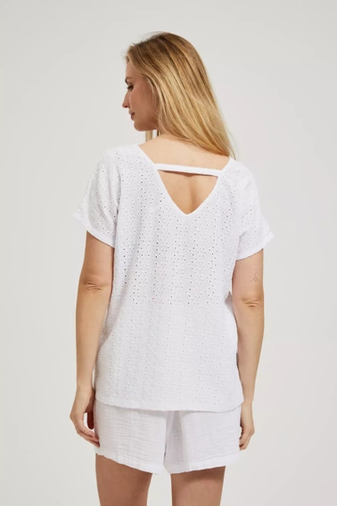 Ażurowa bluzka z dekoltem w serek biała 