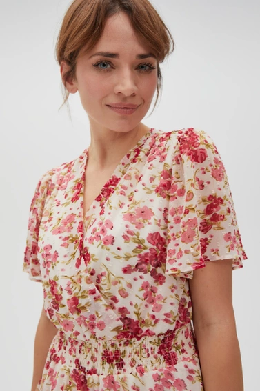 Wiskozowa sukienka w kwiaty różowa