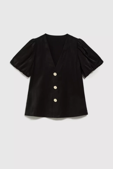 Koszula z bufiastymi rękwami i ozdobnymi guzikami czarna