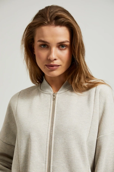 Bluza zapinana na zamek z długimi rękawami beżowa