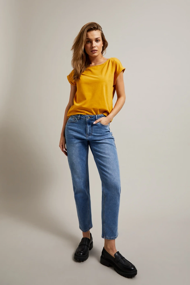 Gładkie jeansy boyfriend niebieskie