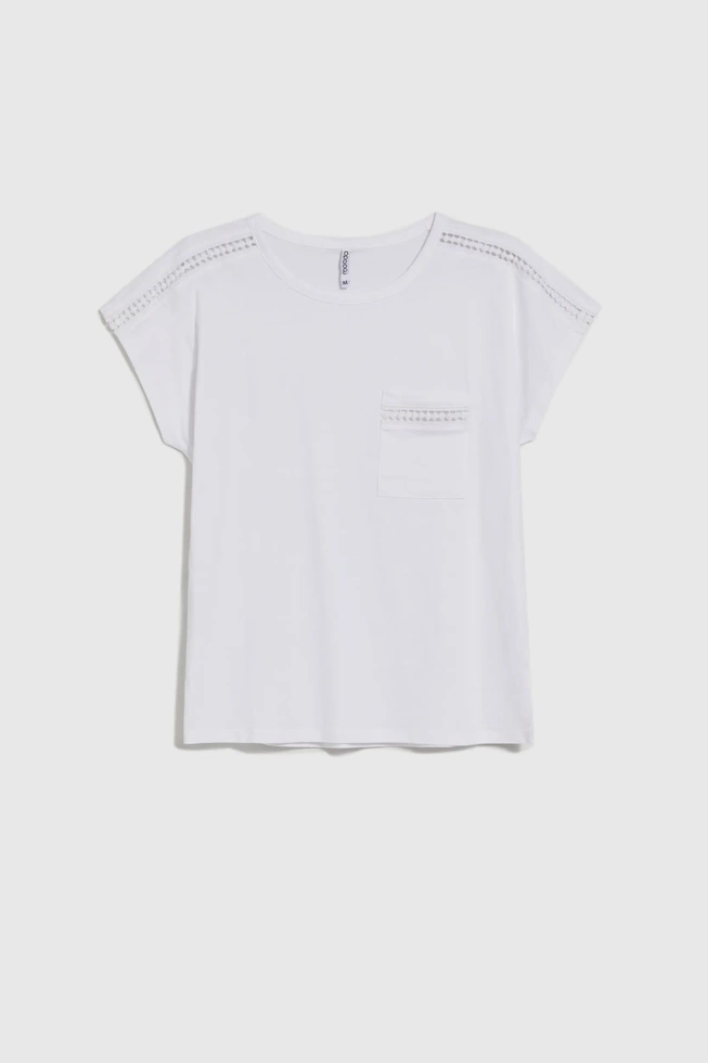Bawełniany t-shirt z kieszonką biały