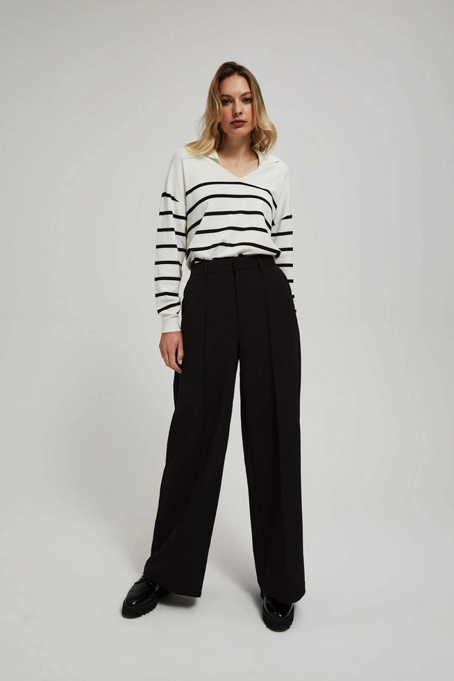 Spodnie w kant z szerokimi nogawkami i średnim stanem czarne