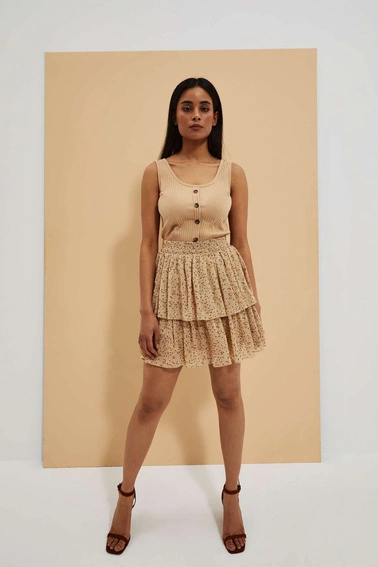 Prążkowany top z guzikami ciemnobeżowy