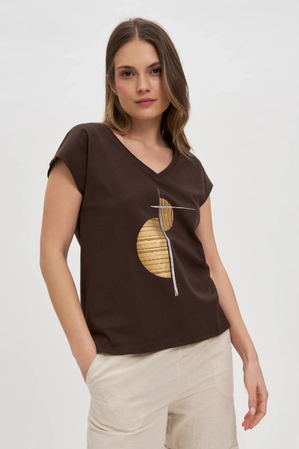 T-shirt bawełniany brązowy
