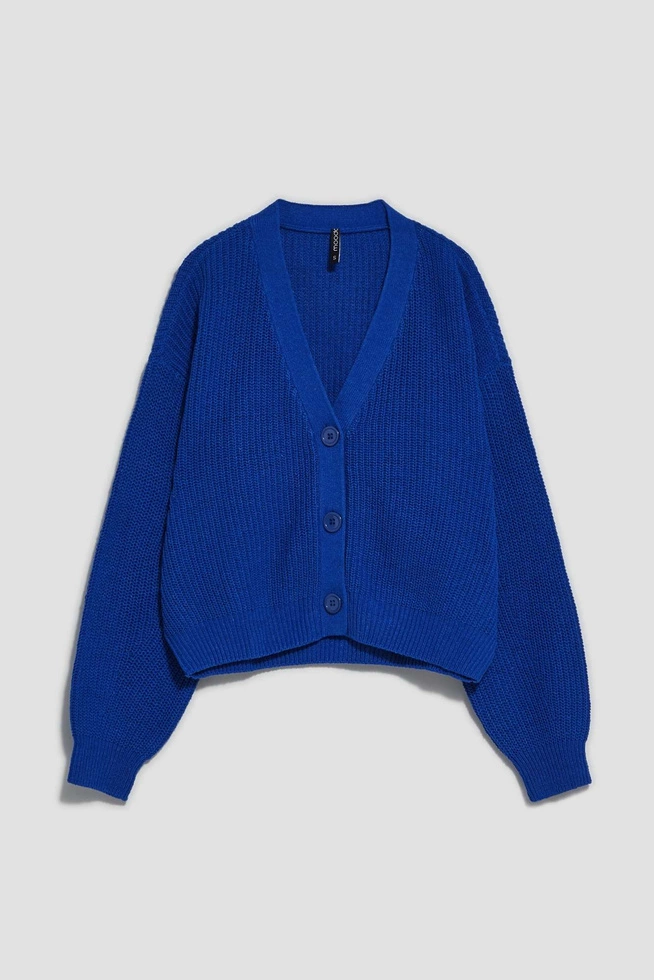 Krótki kardigan zapinany na guziki niebieski
