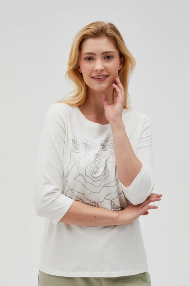 Bluzka z nadrukiem i rękawami 3/4 biała