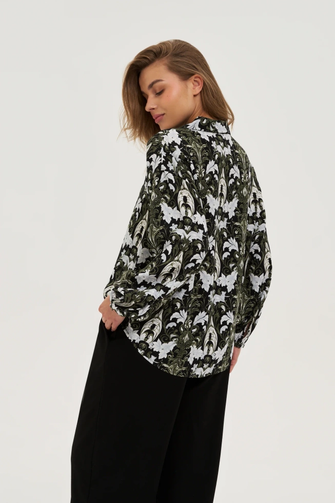 Koszula z wiskozy ciemnooliwkowa