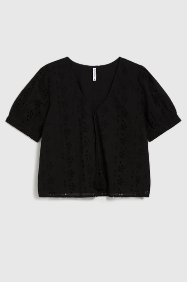 Bawełniana koszula z bufiastymi rękawami czarna