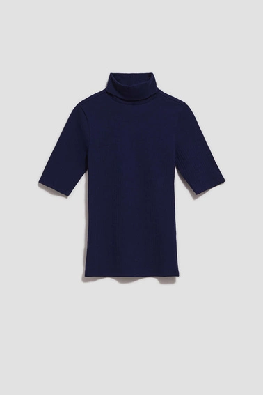 Prążkowana bluzka z golfem granatowa