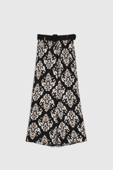 Wiskozowe spodnie z paskiem czarne