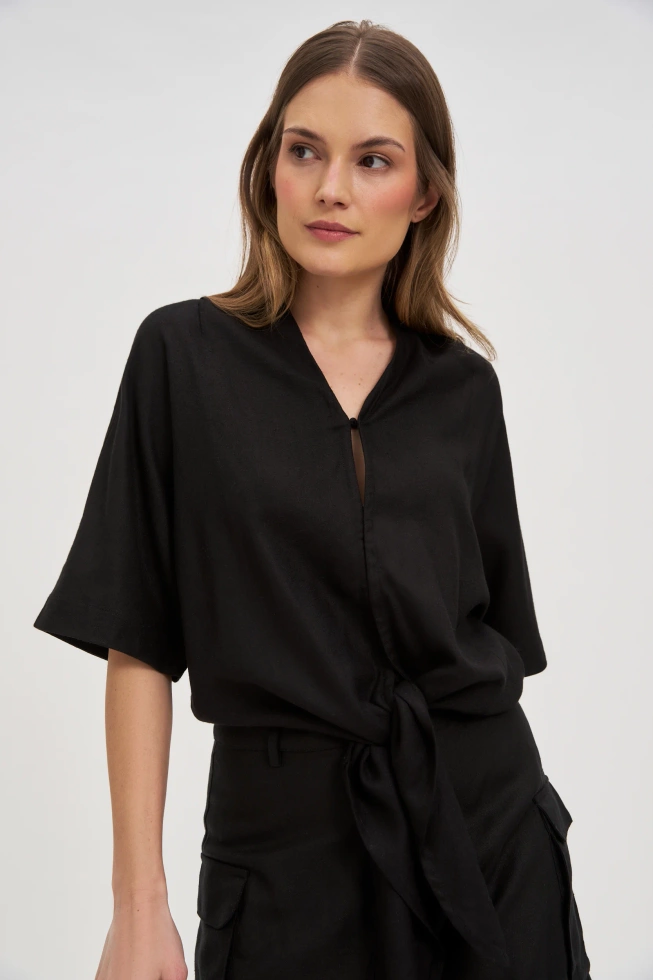Wiskozowo-lniana koszula czarna