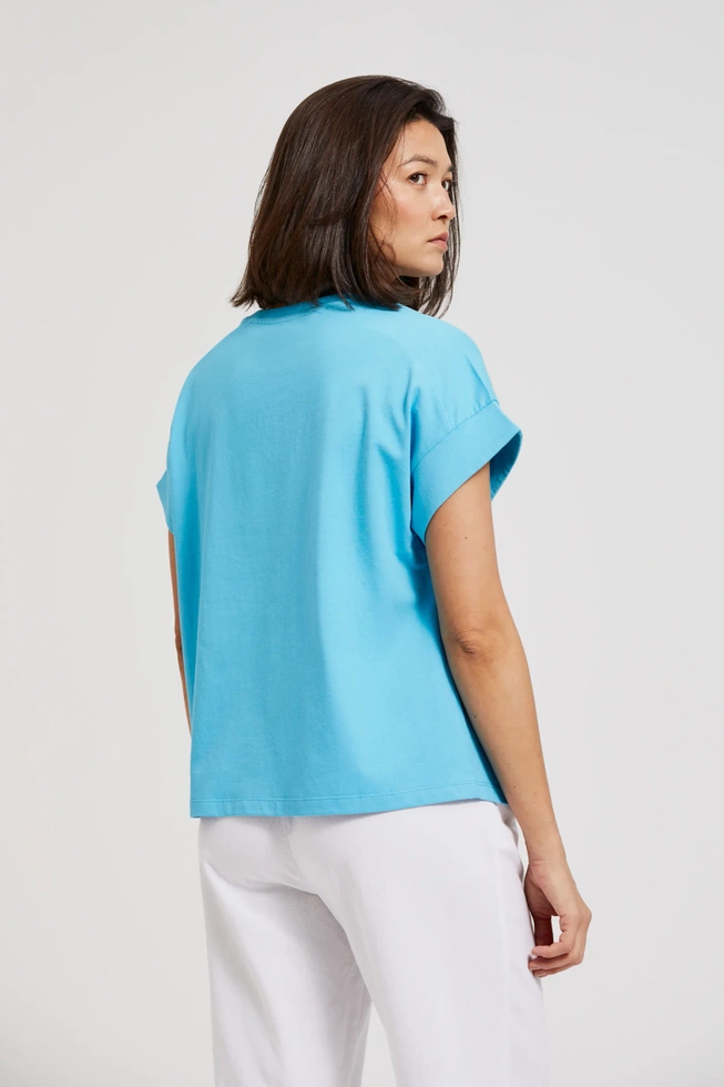 Gładka bluzka z okrągłym dekoltem turkusowa