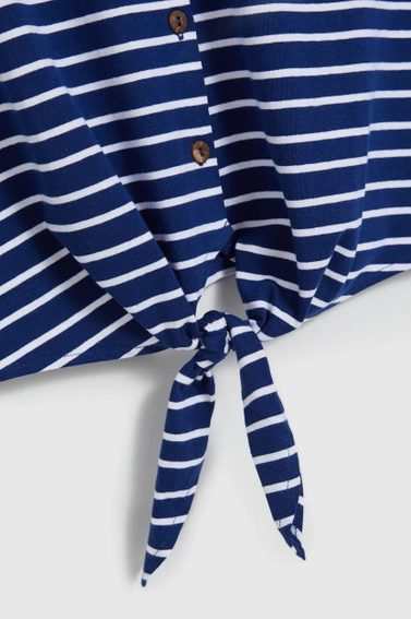 Top w paski z wiązaniem niebieski