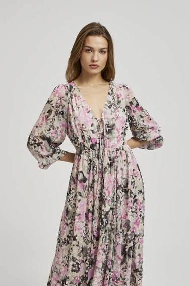 Sukienka maxi z kwiatowym wzorem szara