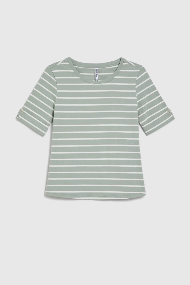 Bawełniana bluzka w paski oliwkowa