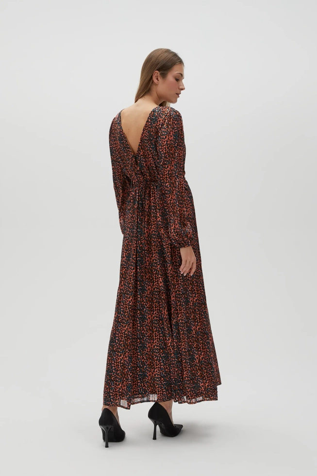 Sukienka maxi z bufiastymi rękawami brązowa