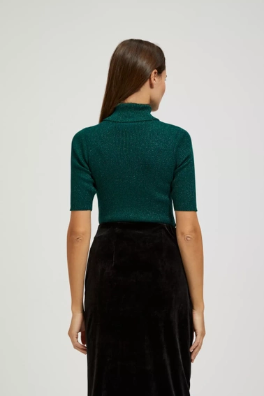Sweter z golfem ozdobiony metaliczną nitką szmaragdowy