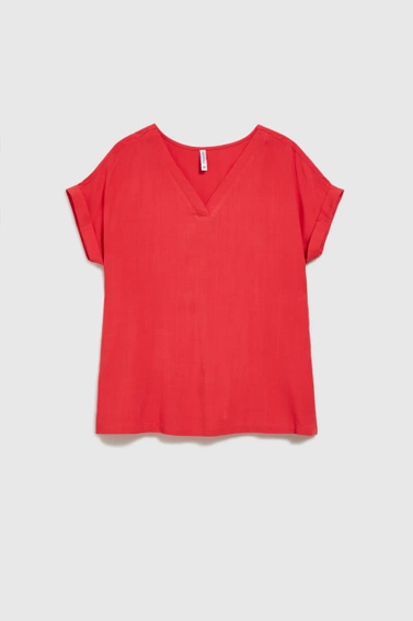Koszula z dekoltem w serek i krókimi rękawami czerwona 