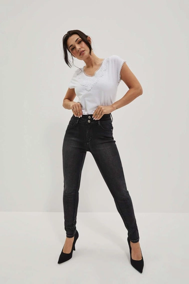 Jeansy skinny z podwójnym guzikiem grafitowe