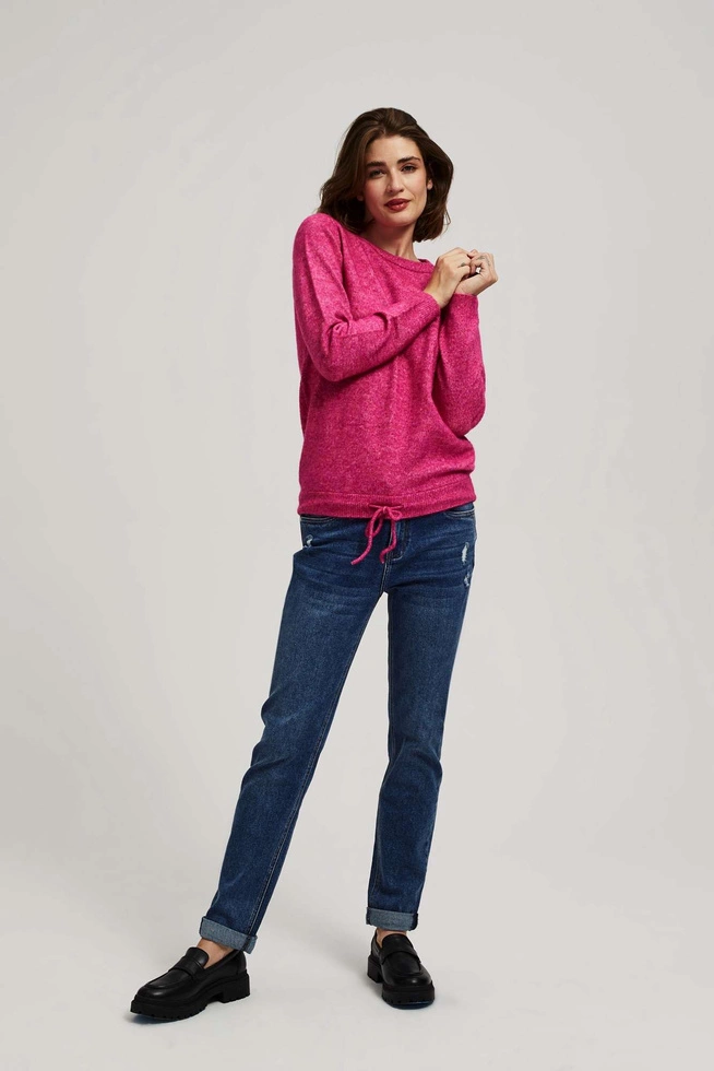 Sweter z wiązaniem fuksjowy
