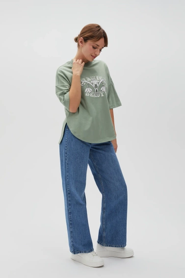 Bawełniana bluza z nadrukiem i krótkimi rękawami