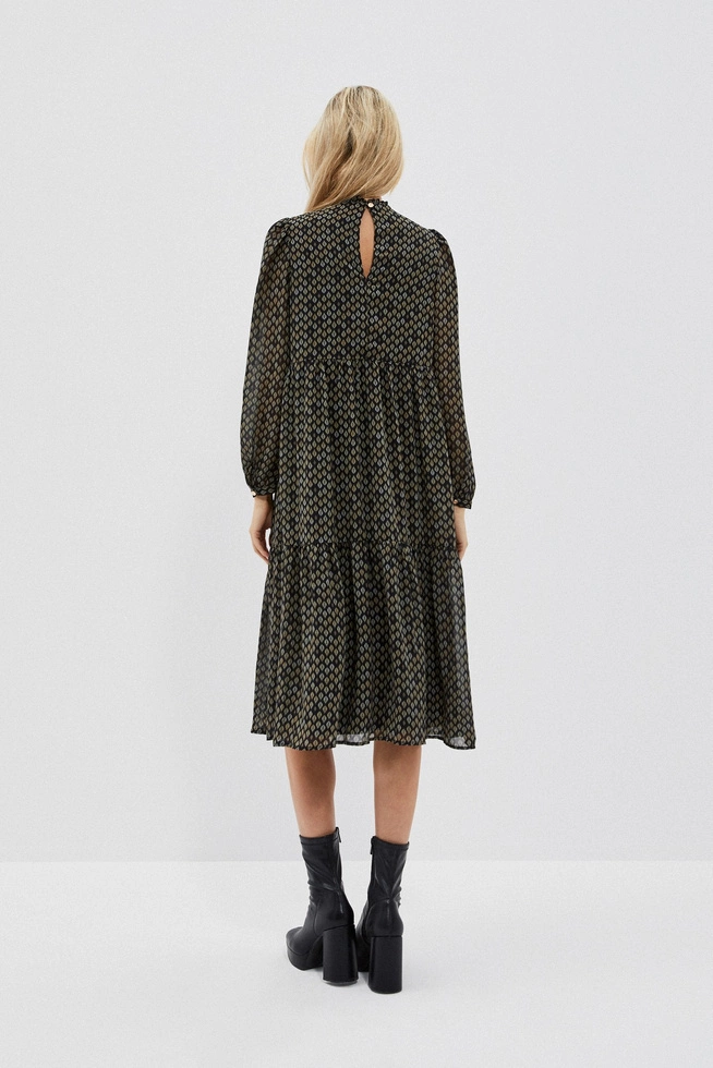 Sukienka midi z printem i falbaną czarna