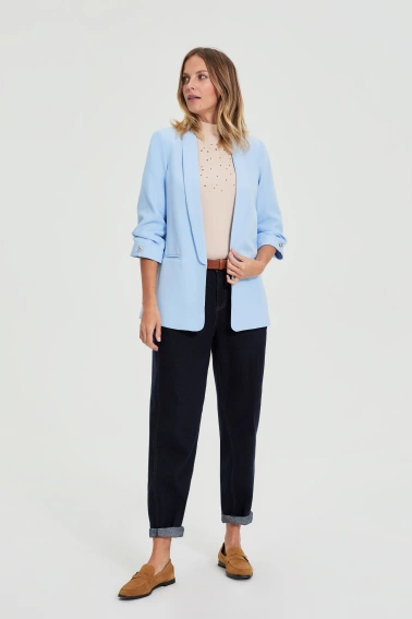 Marynarka z marszczonymi rękawami błękitna 