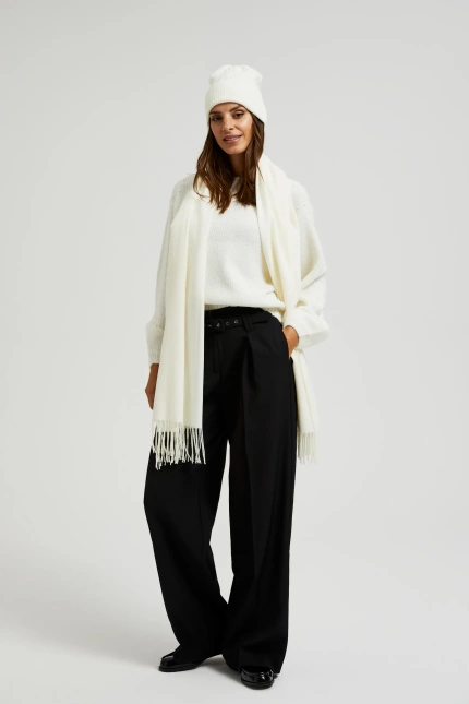 Gładki szalik z frędzlami ecru